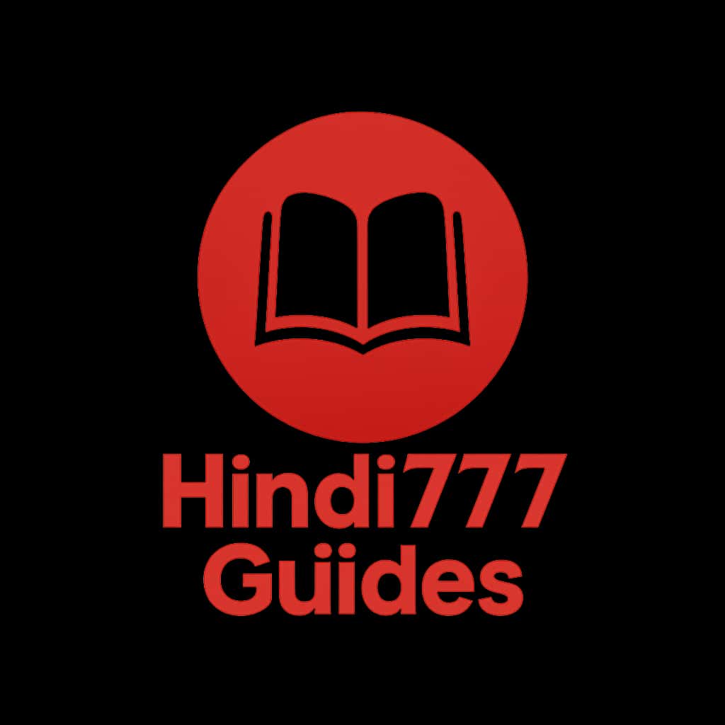 A badge design for Hindi777 Guides, showcasing the title in a clean layout.