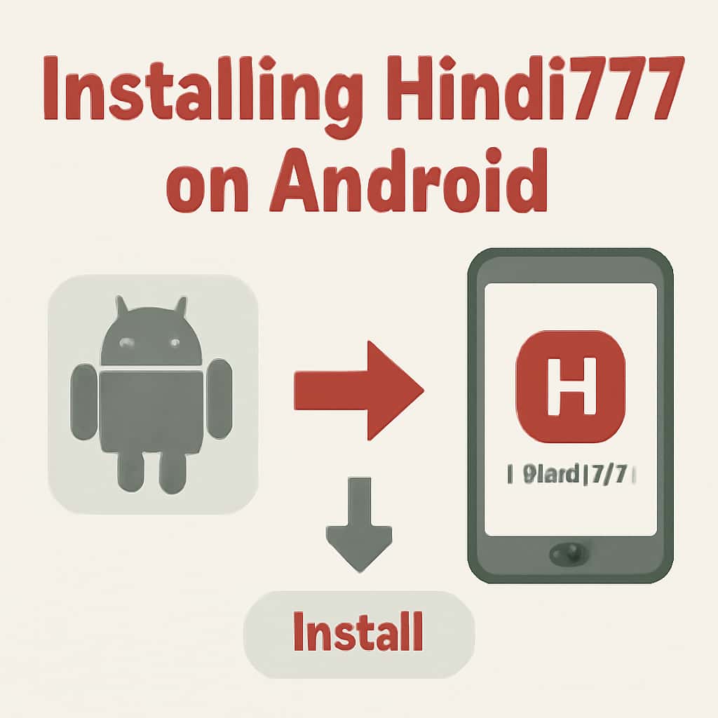 Illustration depicting the steps to install Hindi777 on Android.