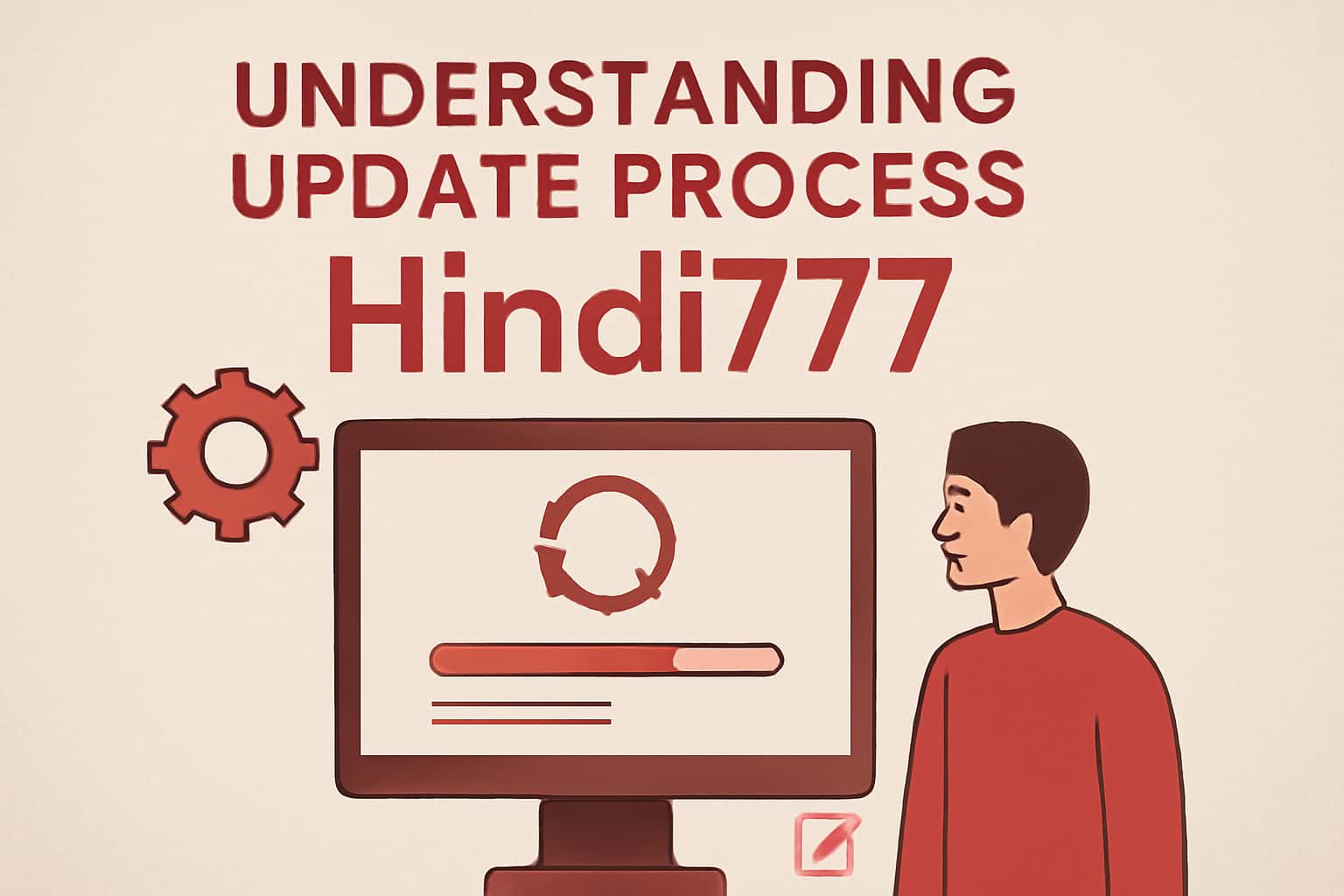 An informative scene illustrating the update process for the Hindi777 app.