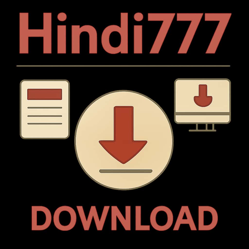 An educational diagram illustrating the download steps for the Hindi777 app.